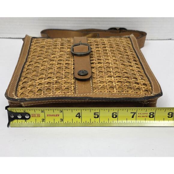 Patricia Nash Venezian Tan Leather and Rattan Crossbody Bag - Picture 6 of 7